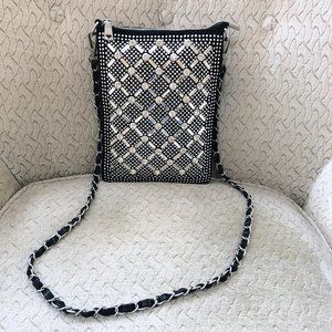 Bejeweled and Studded Black Leather Purse